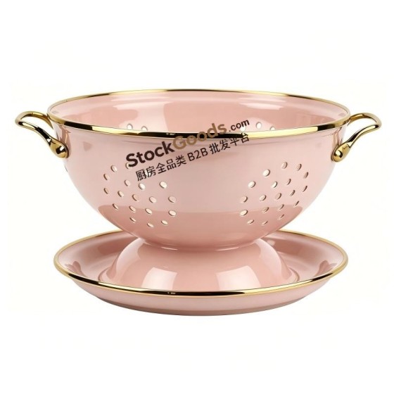 GüzelEmaye Enamel Metal Colander Set Of 2 Pieces 23cm Colander+22cm Plate, Strainer Basket with Handles, Multiple Colors Available